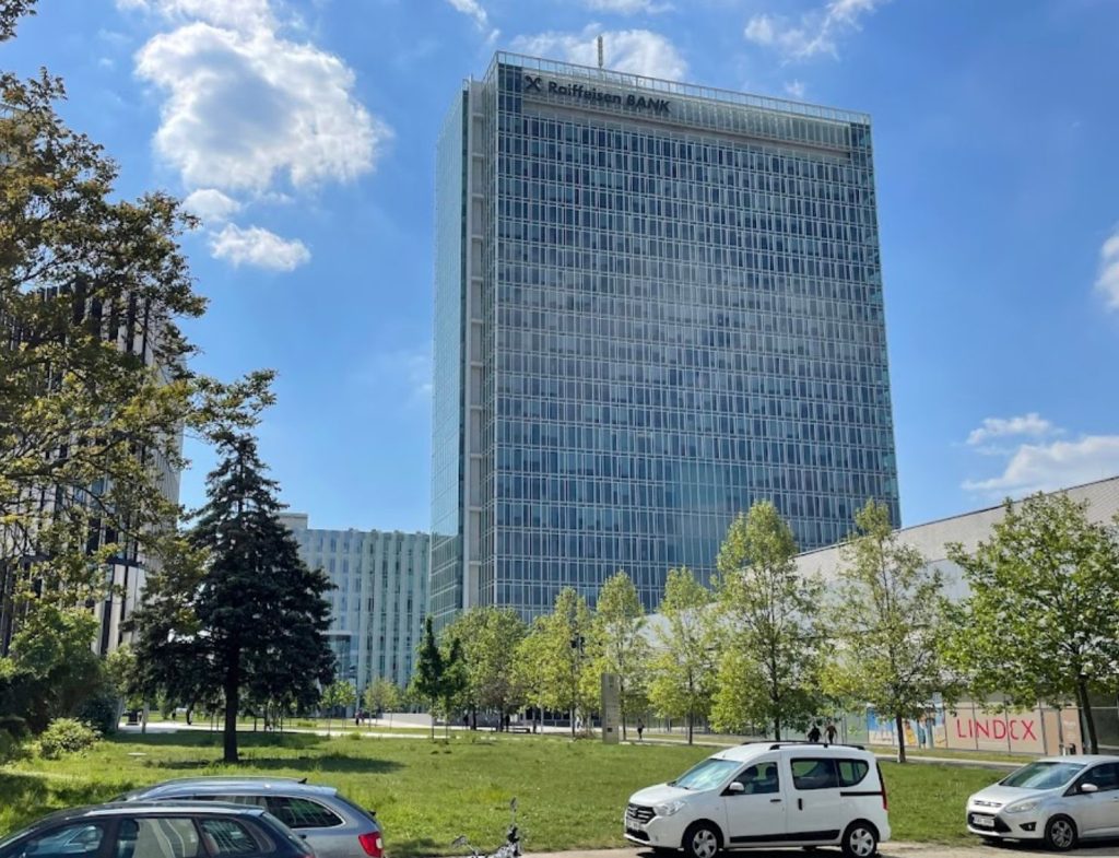 Picture Raiffeisenbank HQ of Czech in Prague form the ground